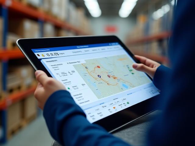 Real-time temperature tracking dashboard on a tablet device in a logistics setting